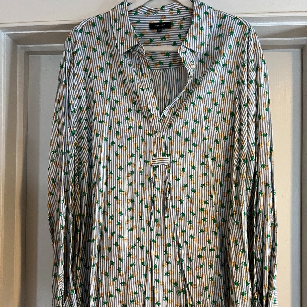 Striped pineapple print popover blouse